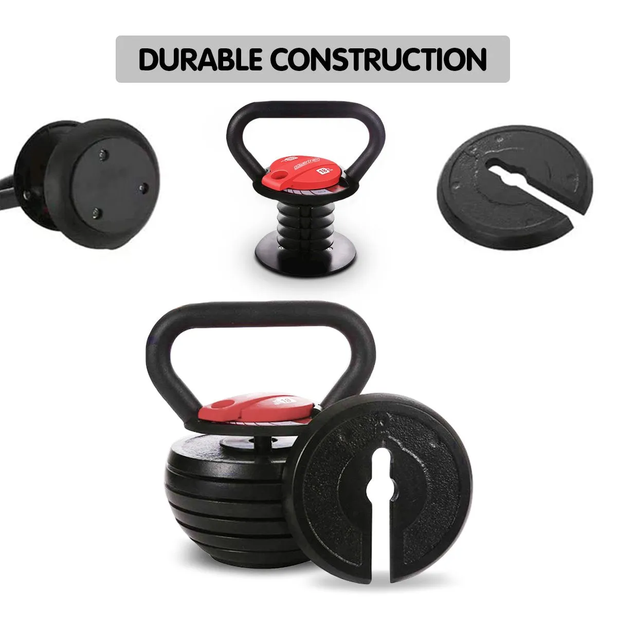 18kg Adjustable Kettlebell Quick-Lock Durable Design Powertrain