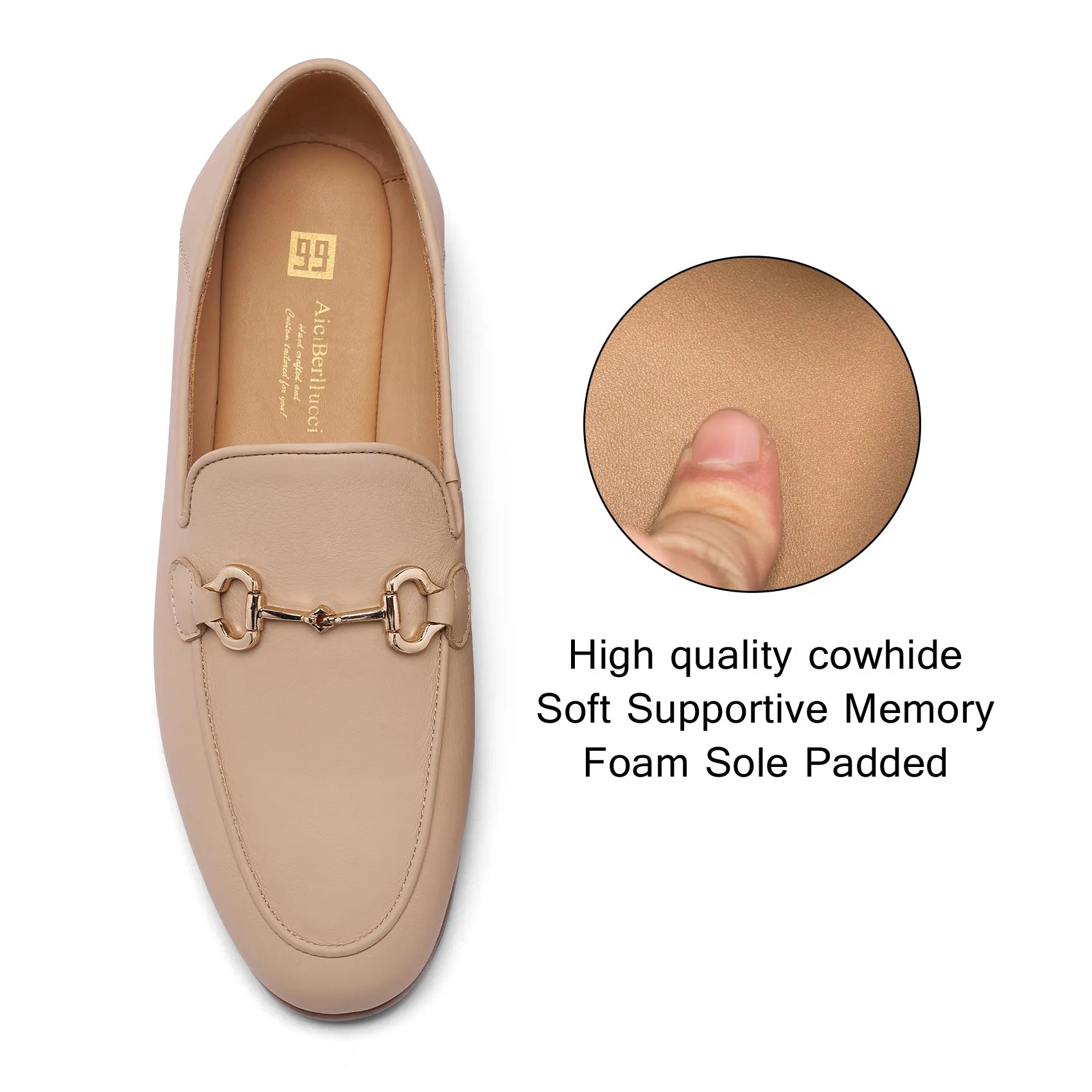 AiciBerllucci COCO Women's Calfskin Leather Loafer,Casual Loafers Shoes, Slip on Loafers Shoes for Women,Soft Comfort Flat Loafer Shoes for Ladies Apricot