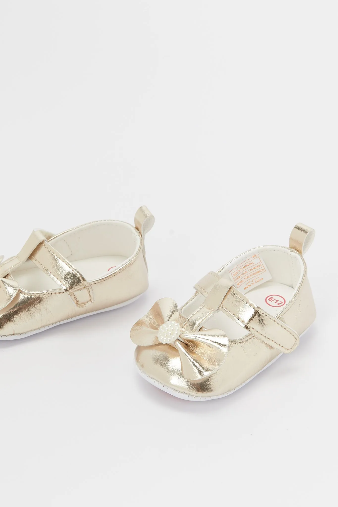 Baby Gold Bow Pram Shoe