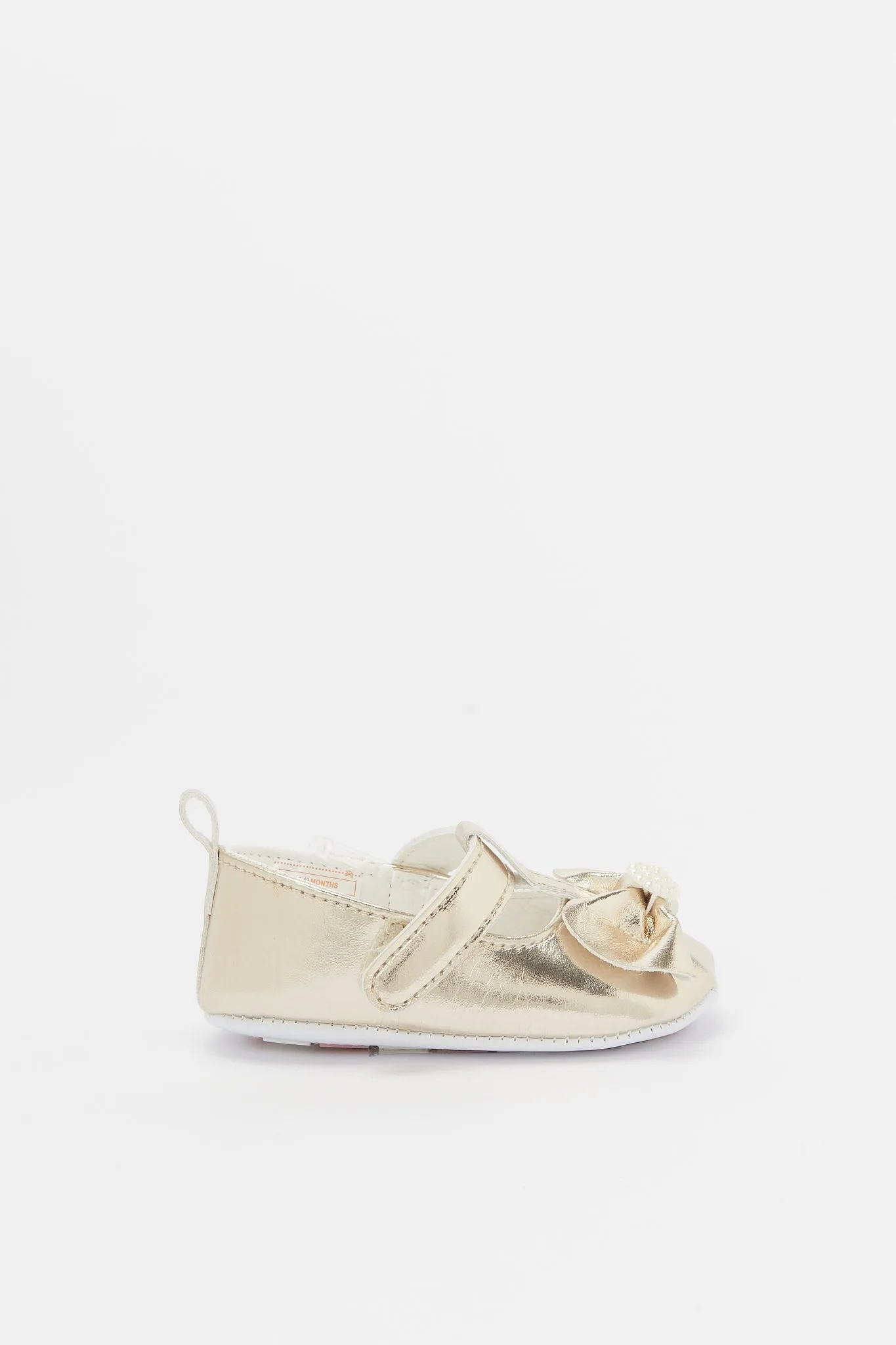 Baby Gold Bow Pram Shoe