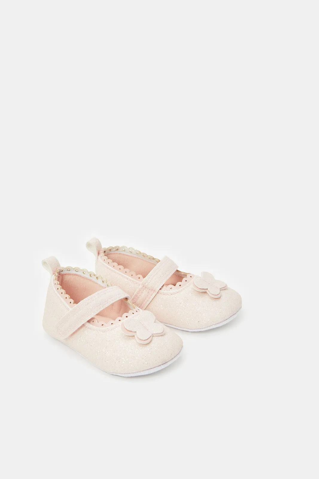 Baby Pink Butterfly Pram Shoes