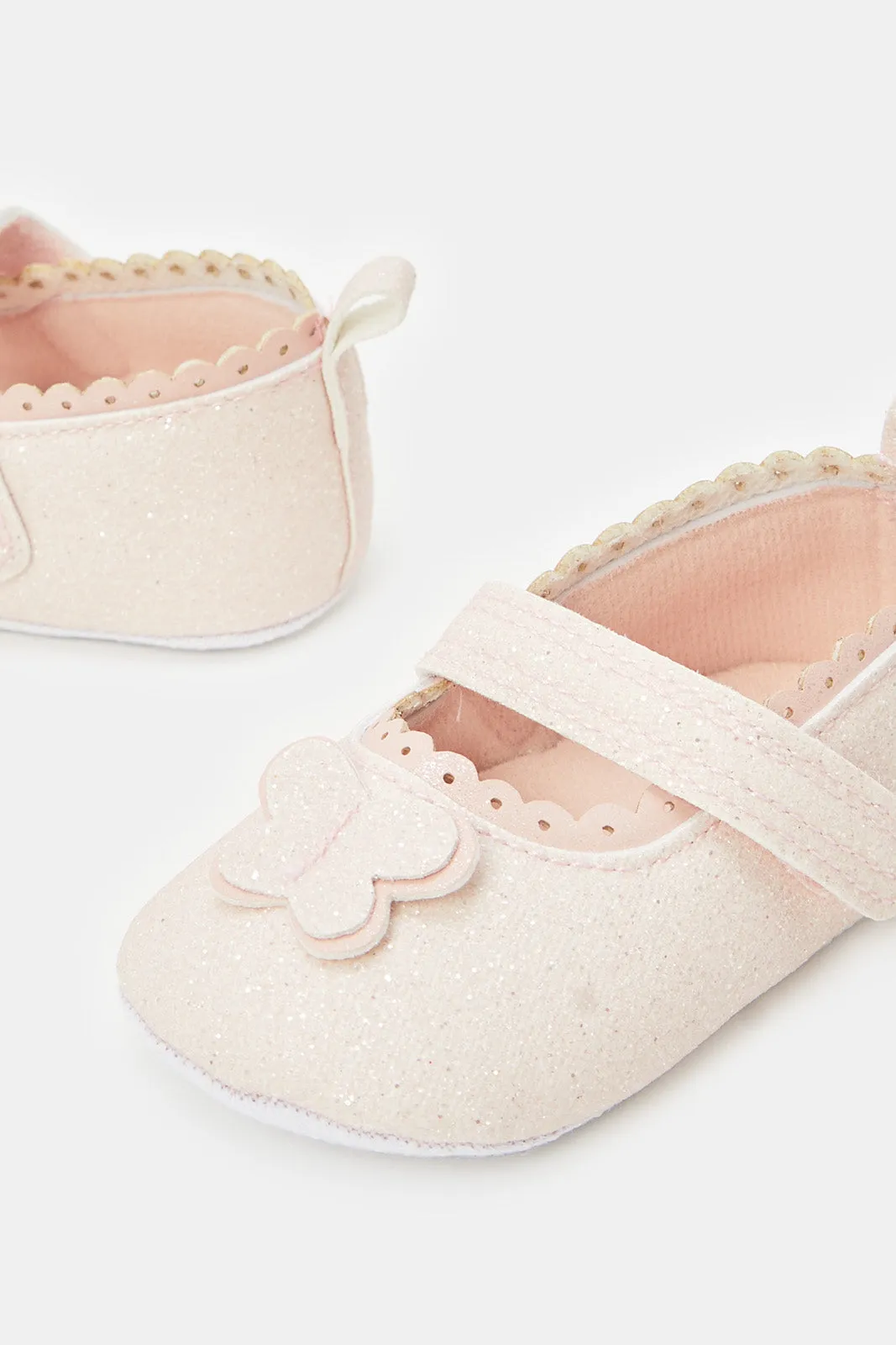 Baby Pink Butterfly Pram Shoes