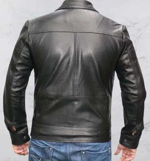 Bespoke Handmade Men Black Pure Leather Zipper Jacket, Winter Leather Apparel