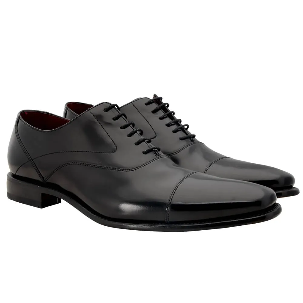 Black Polished Leather Shoes with Goodyear Welted Soles