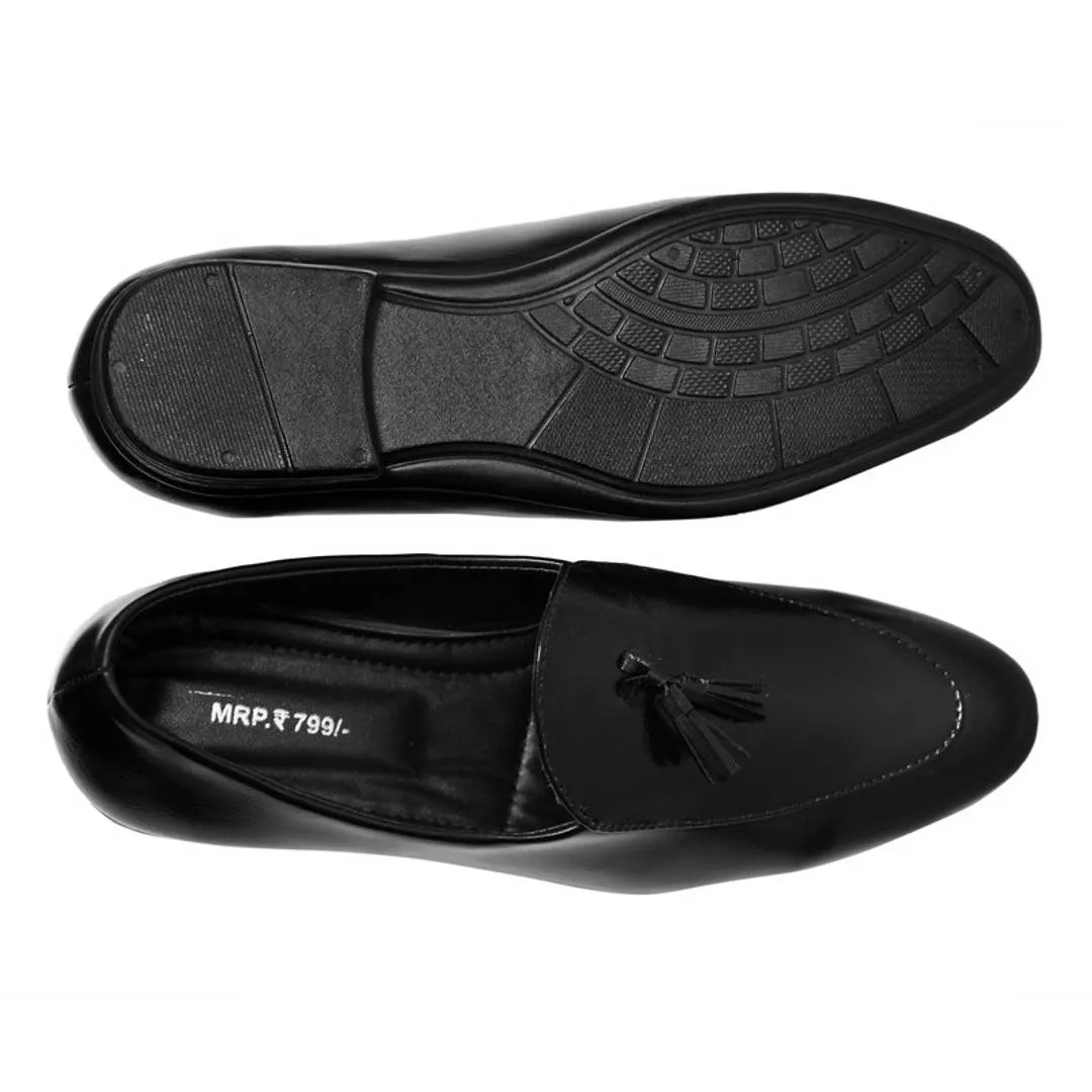 Black Synthetic Leather Loafer Shoe For Men