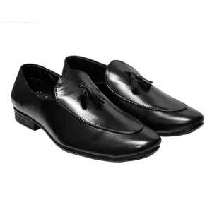 Black Synthetic Leather Loafer Shoe For Men