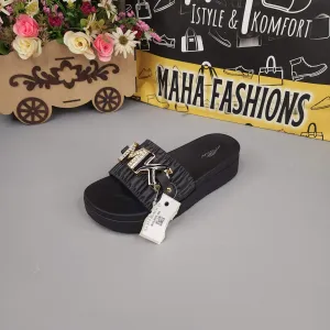 Black Wegde Slides with Buckle