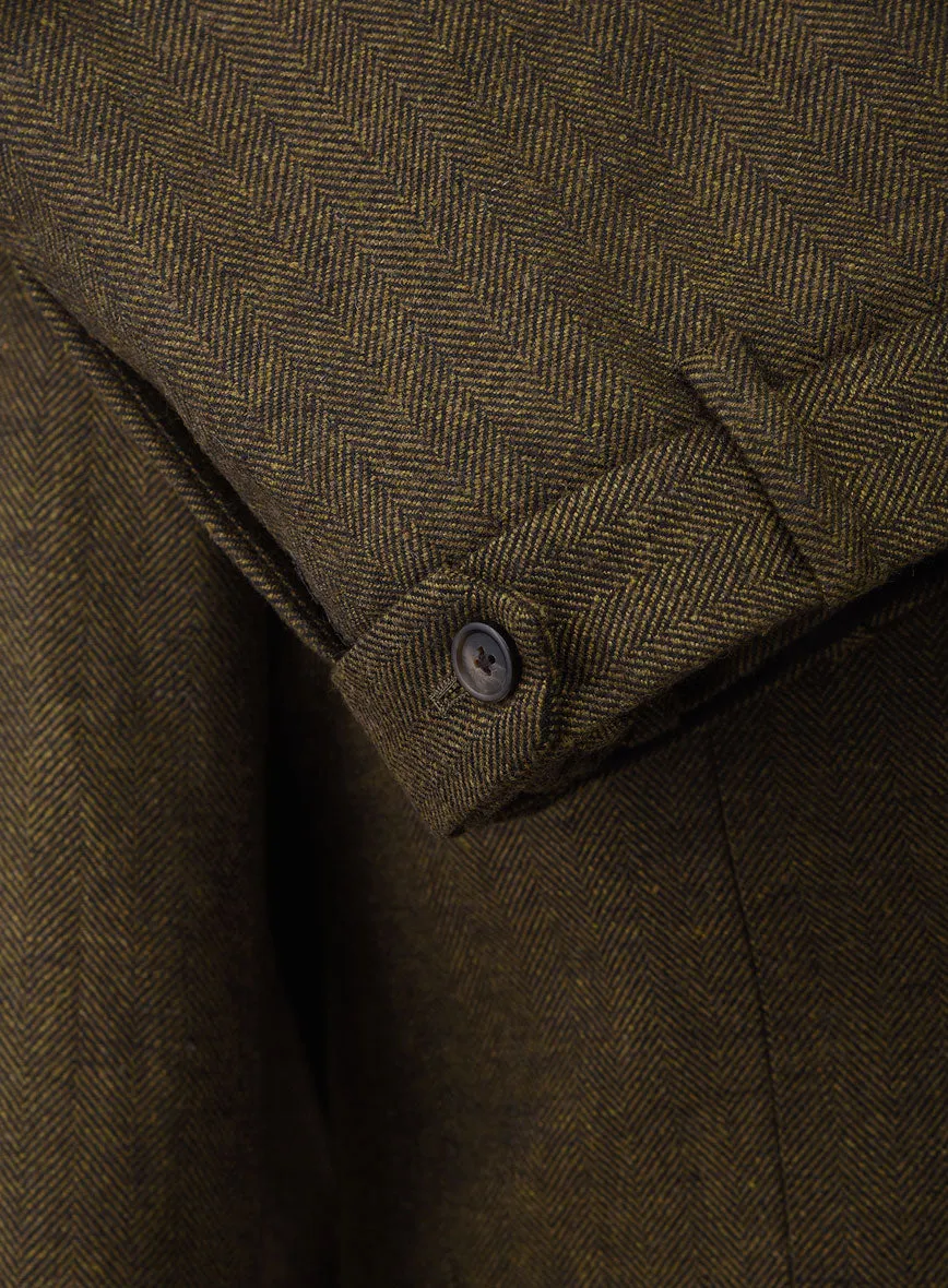 Bottle Brown Herringbone Tweed Suit - Leather Trim