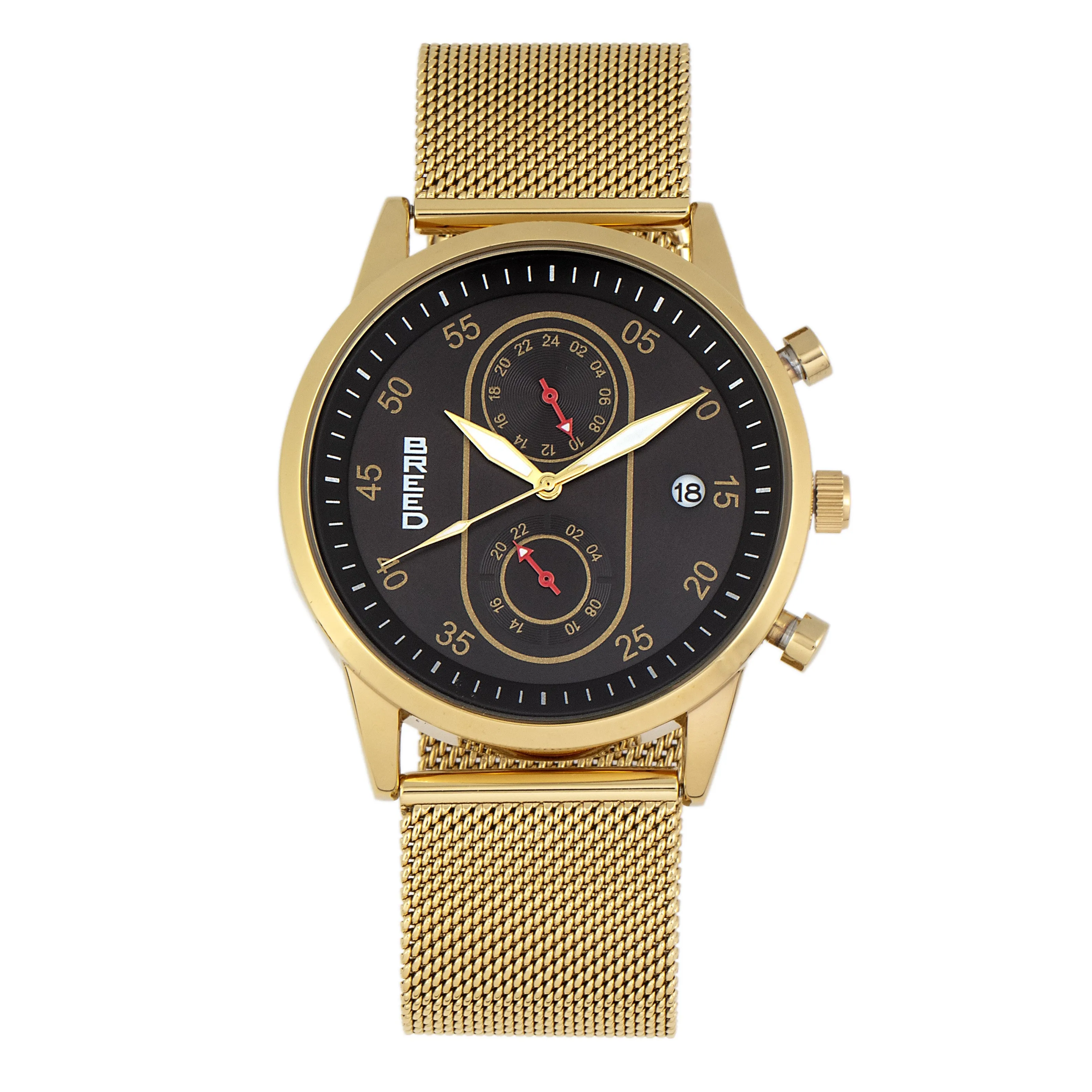 Breed Andreas Mesh-Bracelet Watch w/ Date - Gold/Black