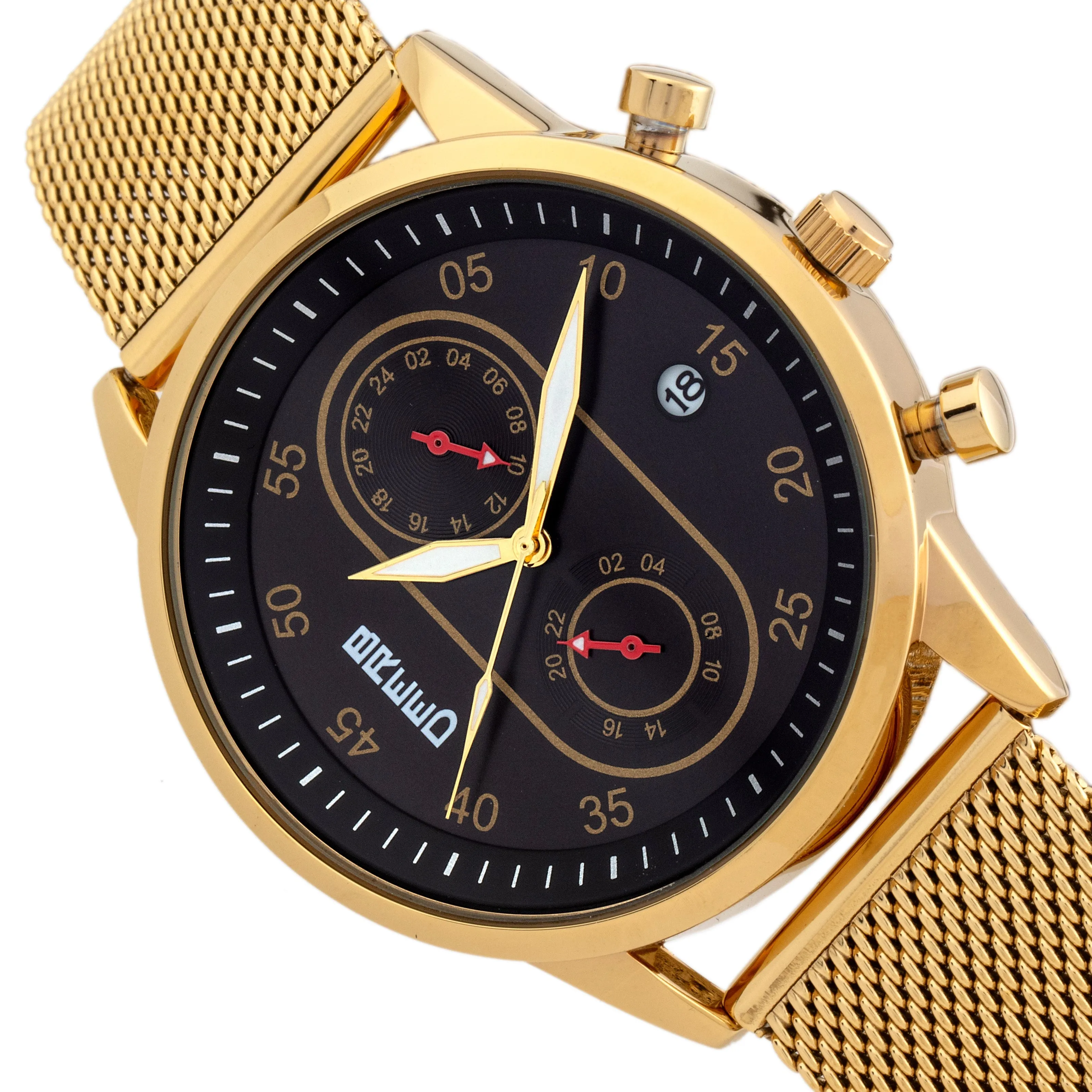 Breed Andreas Mesh-Bracelet Watch w/ Date - Gold/Black