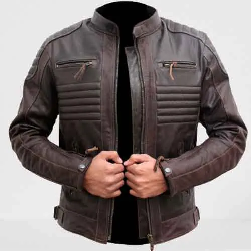 Buy Brown Leather Biker Racers Jacket for Men, Leather Apparel, Fashion Jacket