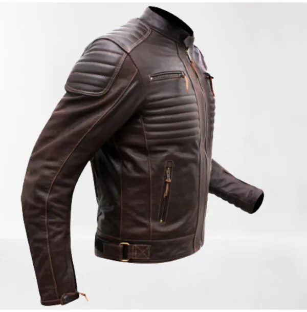 Buy Brown Leather Biker Racers Jacket for Men, Leather Apparel, Fashion Jacket