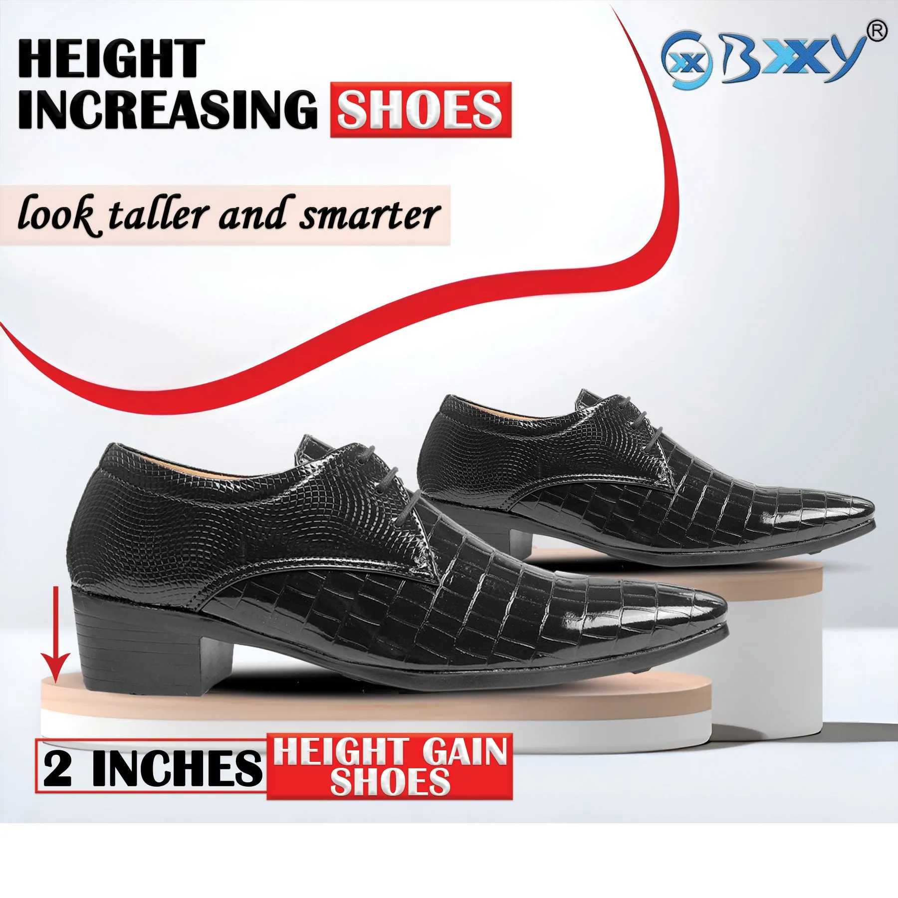 BXXY Men's Height Increasing Vegan Leather Casual Lace-up Shoes