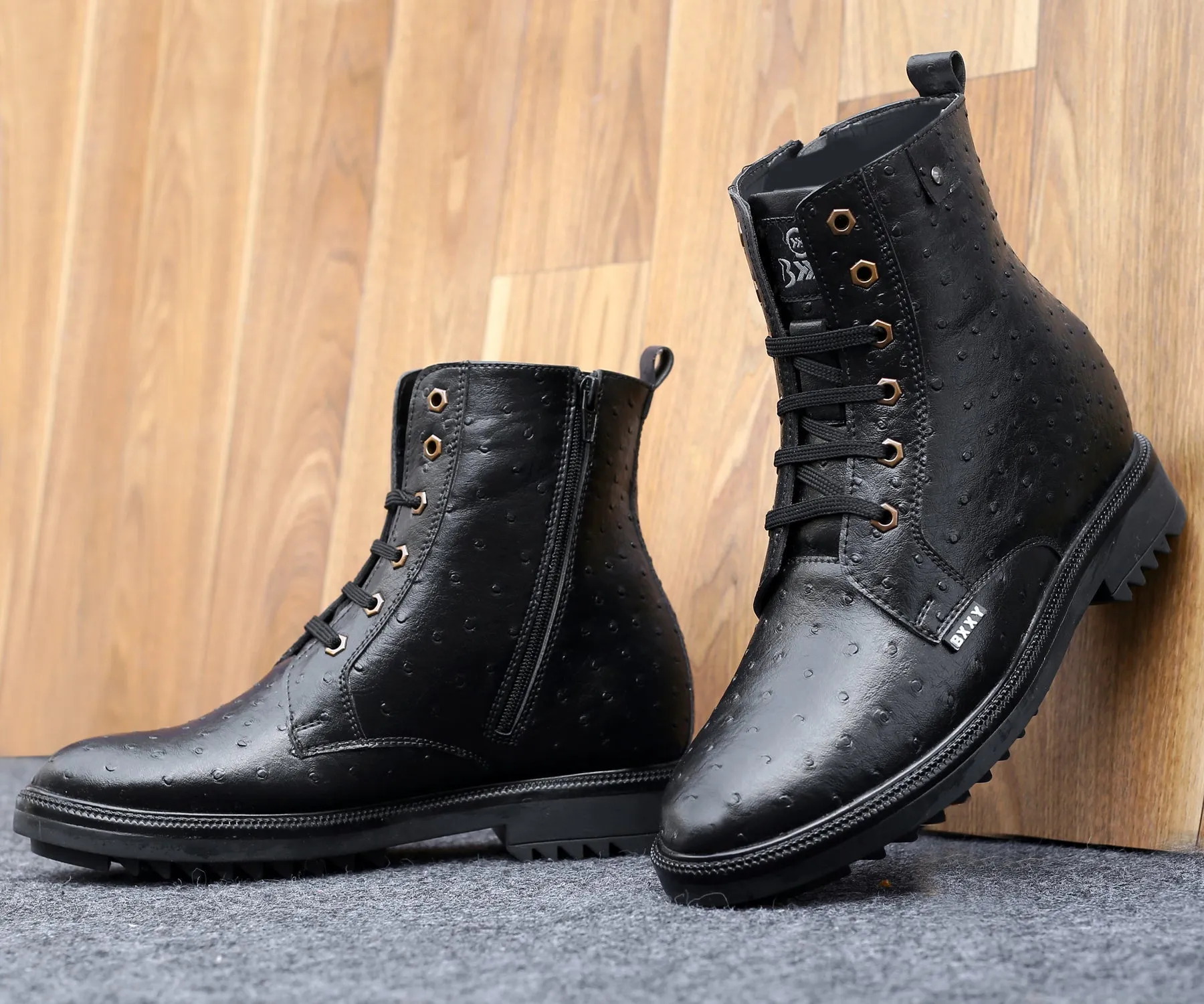 Bxxy's 4 Inch Hidden Height Increasing Vegan Leather High Ankle Lace-up Boots