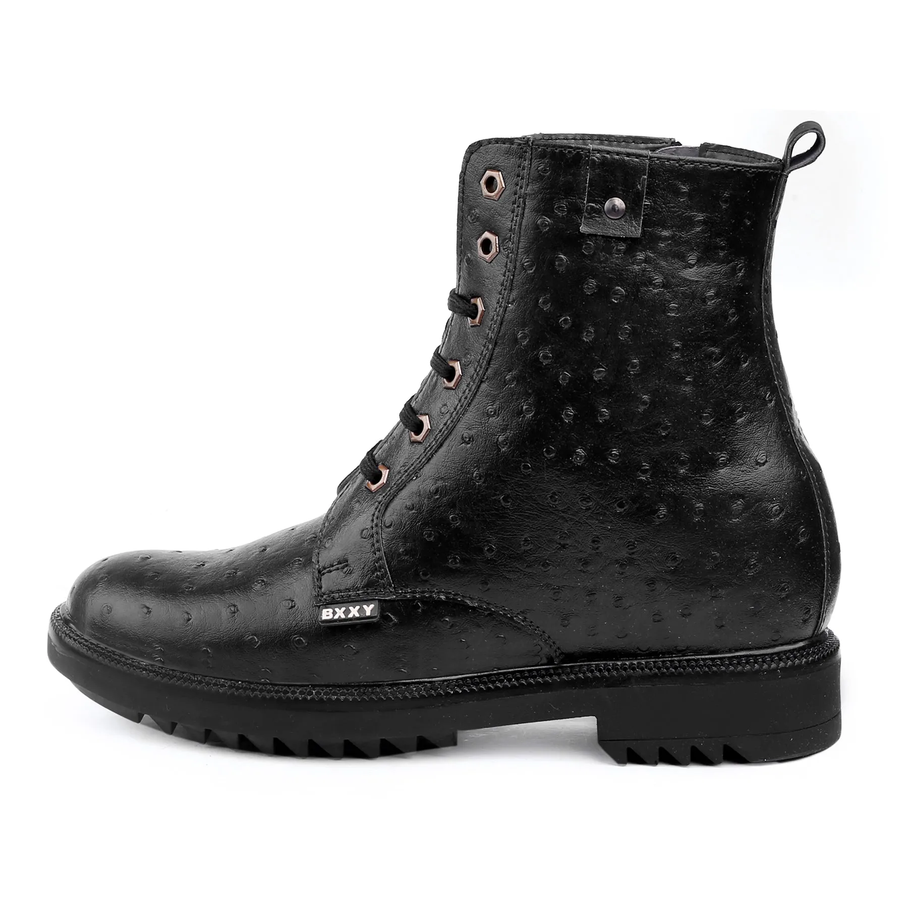 Bxxy's 4 Inch Hidden Height Increasing Vegan Leather High Ankle Lace-up Boots