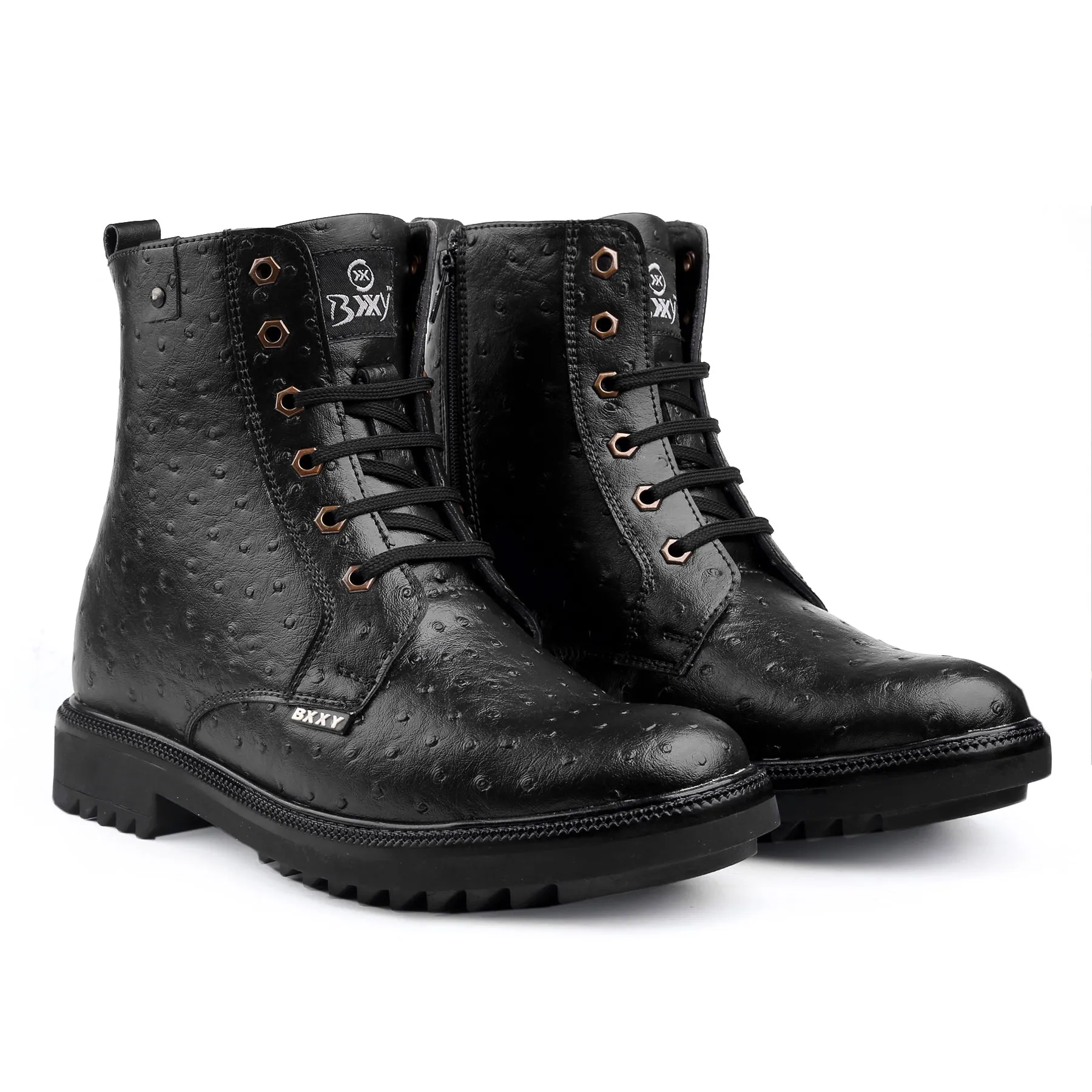 Bxxy's 4 Inch Hidden Height Increasing Vegan Leather High Ankle Lace-up Boots