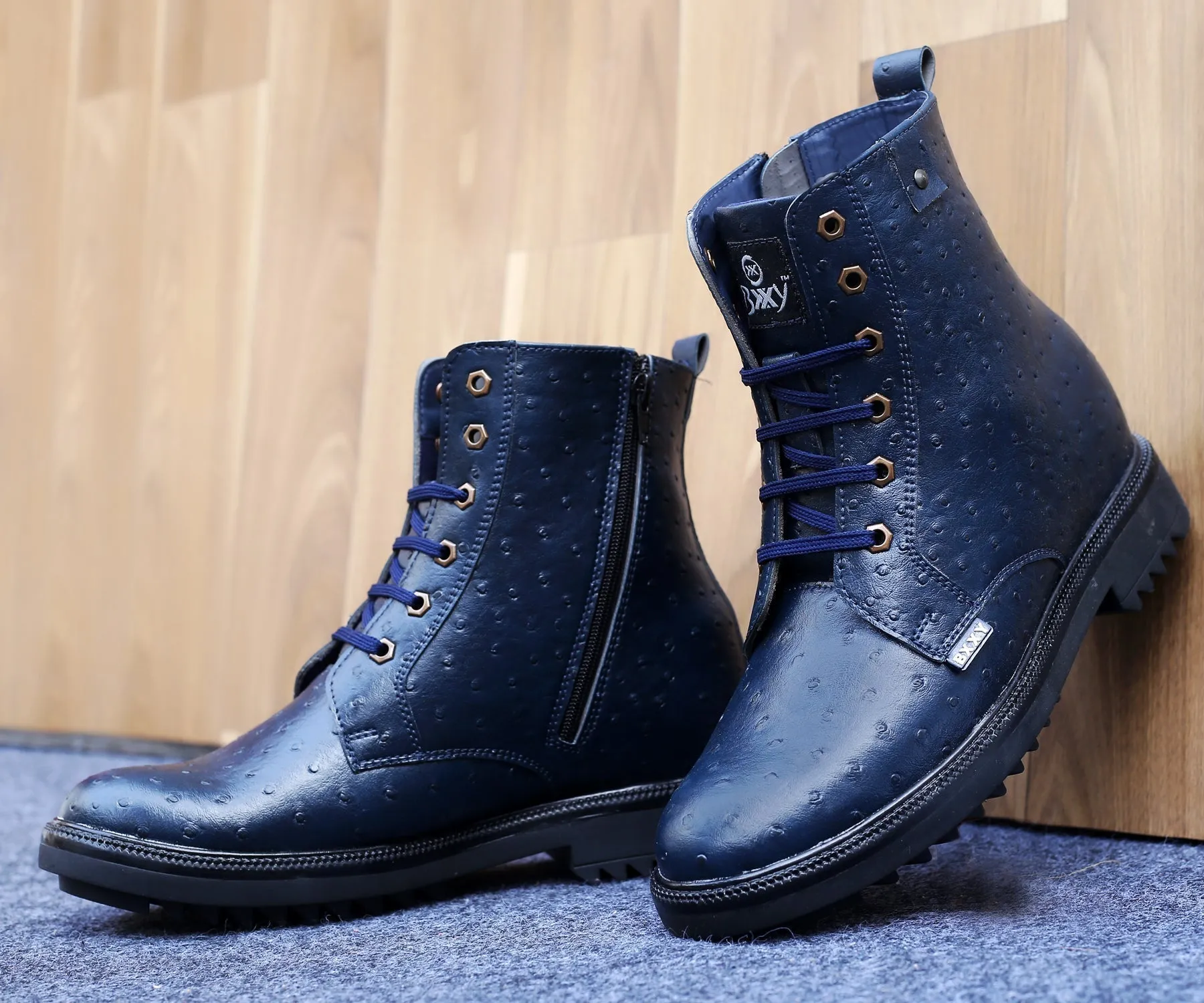 Bxxy's 4 Inch Hidden Height Increasing Vegan Leather High Ankle Lace-up Boots