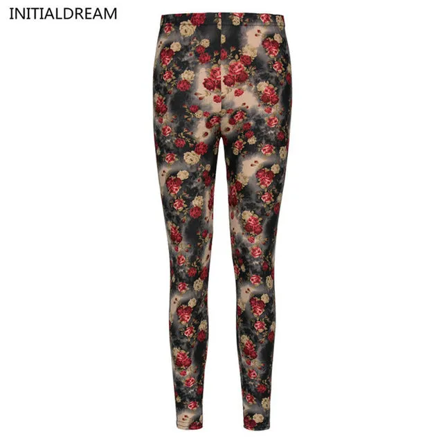 Causal  Leggings 2017 Womens Fall Fashion Floral Print Leggings Pants Disco Pants Legging Feminino Ropa Mujer Jeggings HDDK007