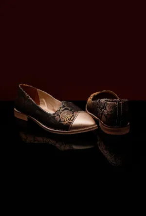 Charcol Black Brocade with Gold Loafers