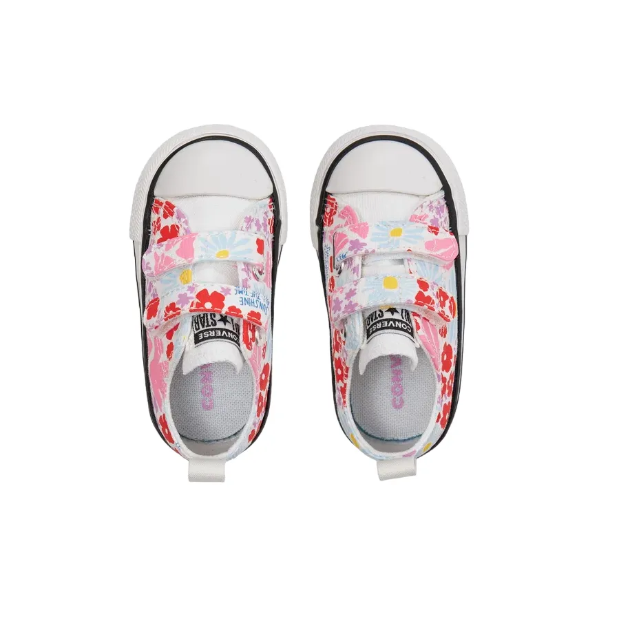 converse scarpa sneakers da bambina con 2 strappi a fantasia fiori A06340C bianco-celeste-rosa