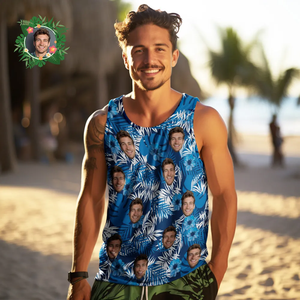 Custom Face Tank Tops Men's Sleeveless Shirt All Over Print Blue