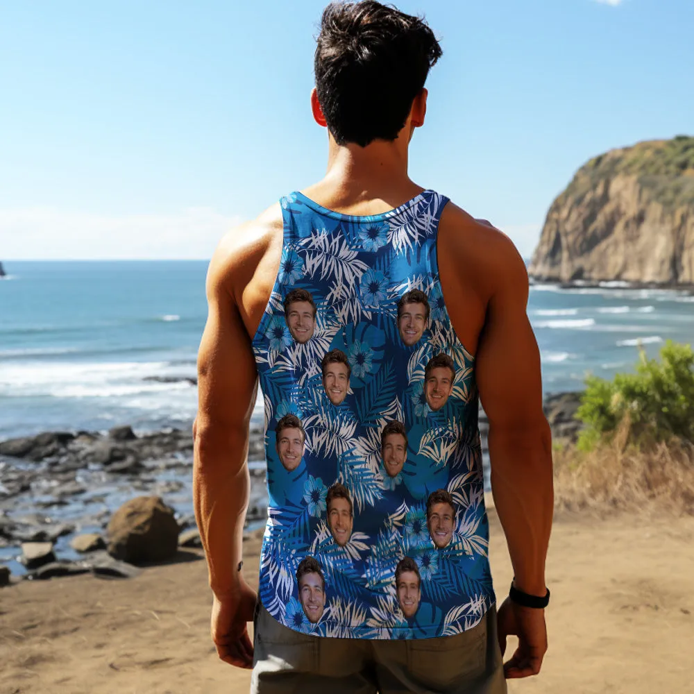 Custom Face Tank Tops Men's Sleeveless Shirt All Over Print Blue