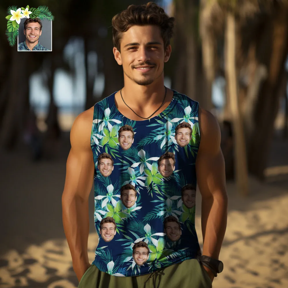 Custom Thick Face Tank Tops Men's Sleeveless Shirt Leaves Petal