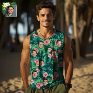 Custom Thick Face Tank Tops Men's Sleeveless Shirt Red Flowers