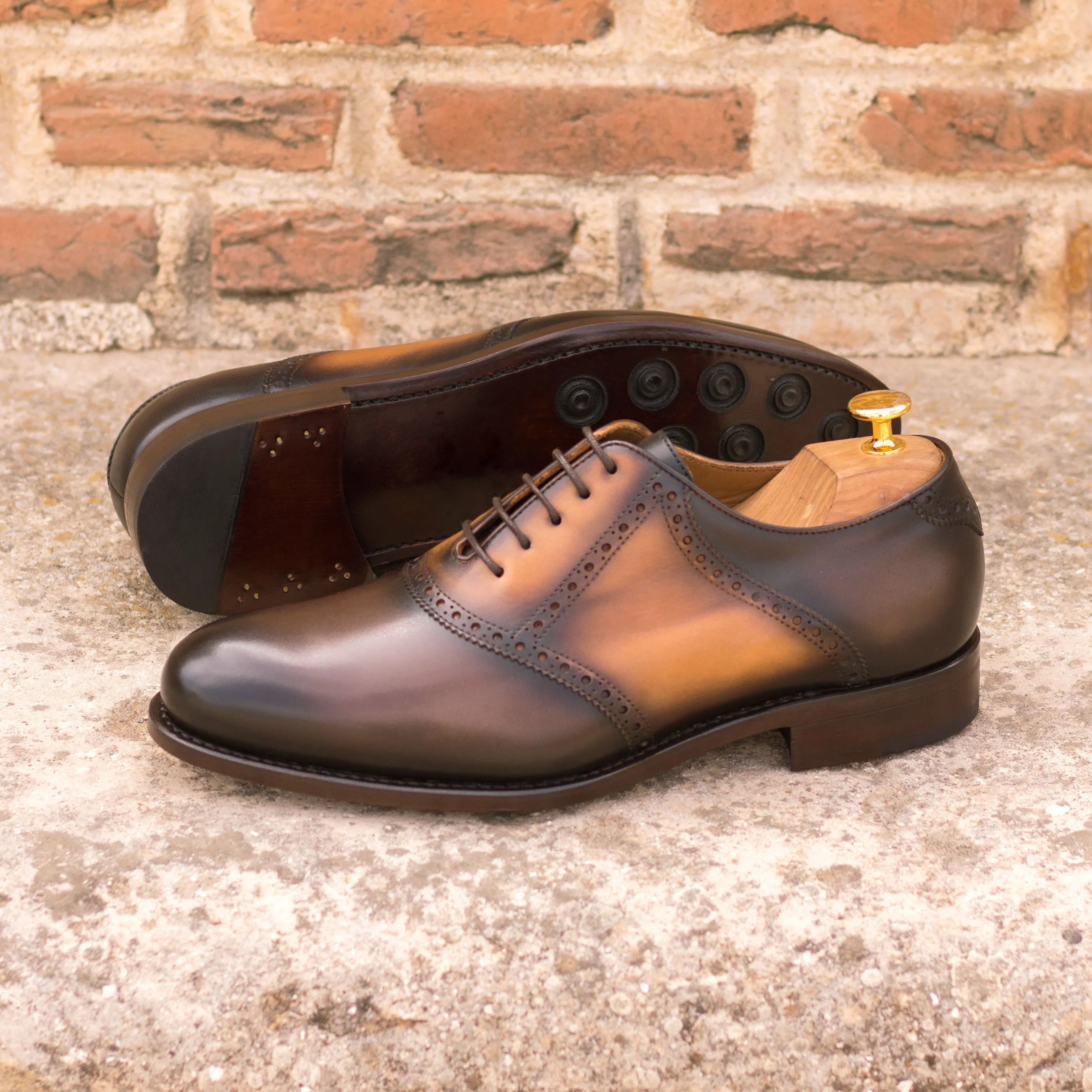 DapperFam Fabrizio in Cognac / Dark Brown Men's Italian Leather Saddle