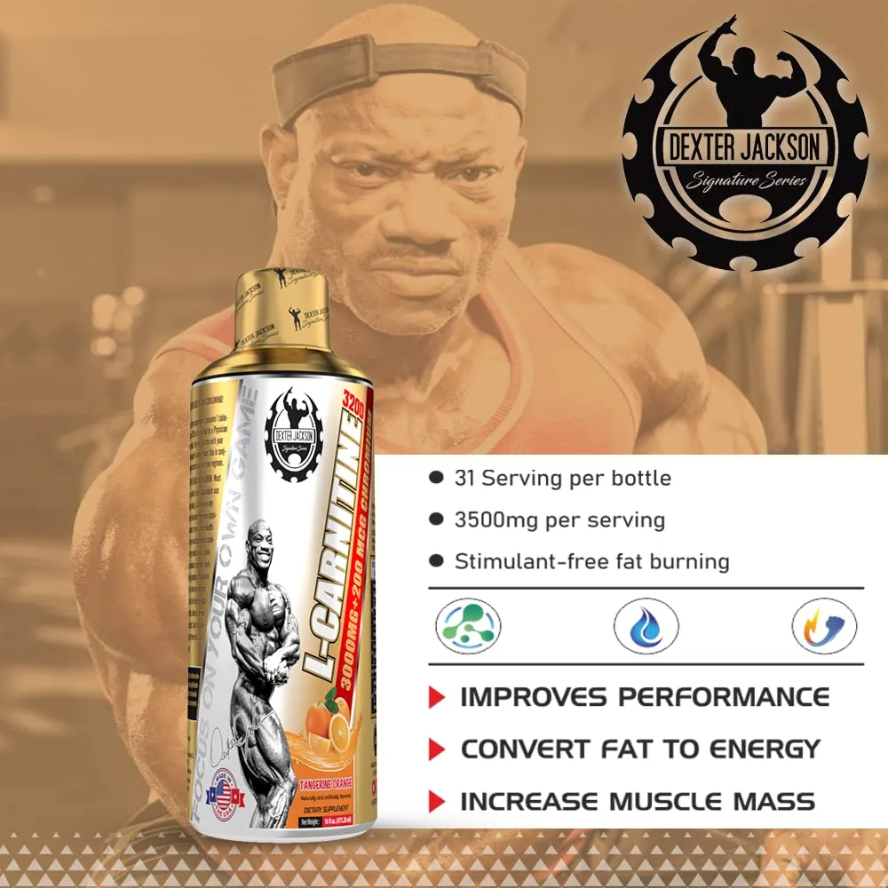 Dexter Jackson L-Carnitine Liquid | Tangerine Orange Flavor | 473.28ml Bottle - Dietary Supplement for Fat Metabolism and Energy Boost - 31 Servings