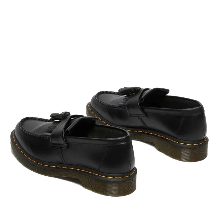 Dr Martens Adrian YS Black Smooth Tassel Loafer Shoes with Yellow Stitching