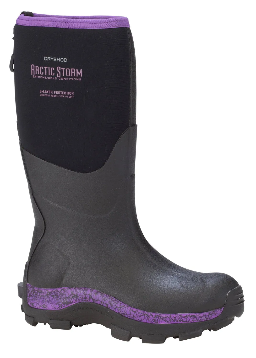 Dryshod Womens Arctic Storm Hi Black/Purple Neoprene Extreme-Cold Snow Boots