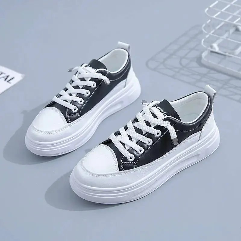 Eliza - Fashionable Thick-Soled White Lace-Up Sneakers for Women