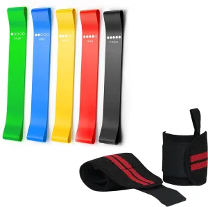 Fitness Combo of Loop Bands Set of 5 & Wrist Support