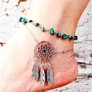 Footwear fashion irregular natural peacock turquoise openwork feather anklet