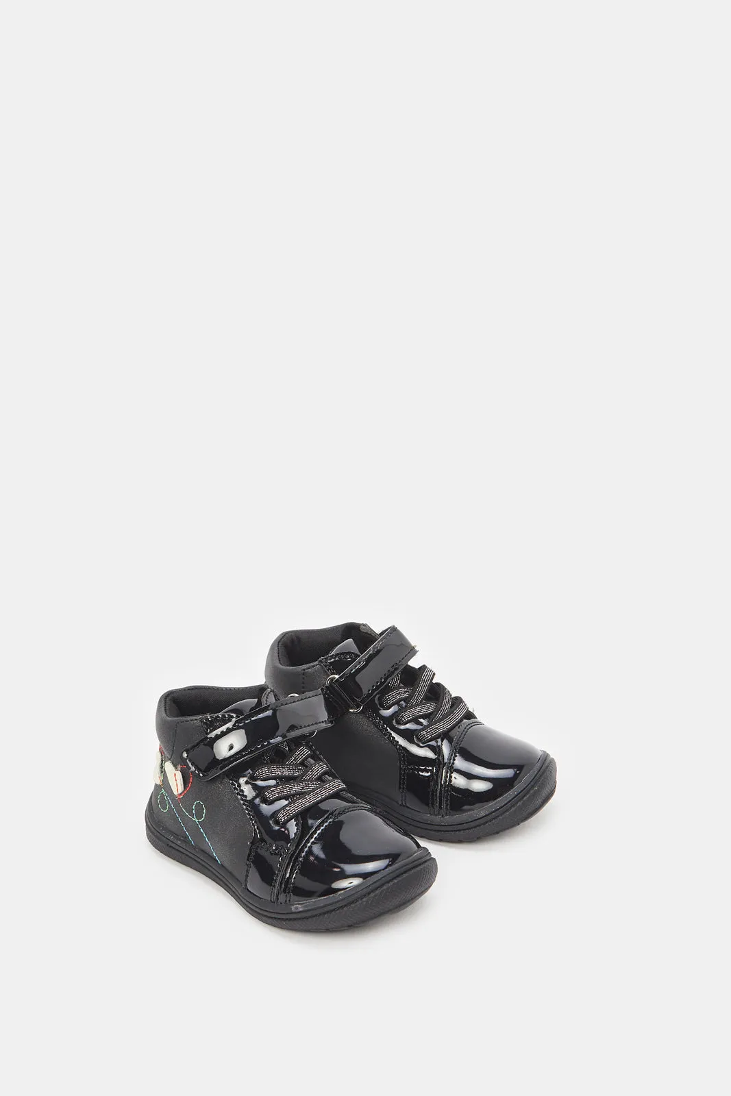 Girls Black Patent High-Top Boots