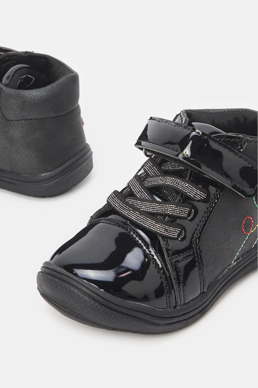 Girls Black Patent High-Top Boots