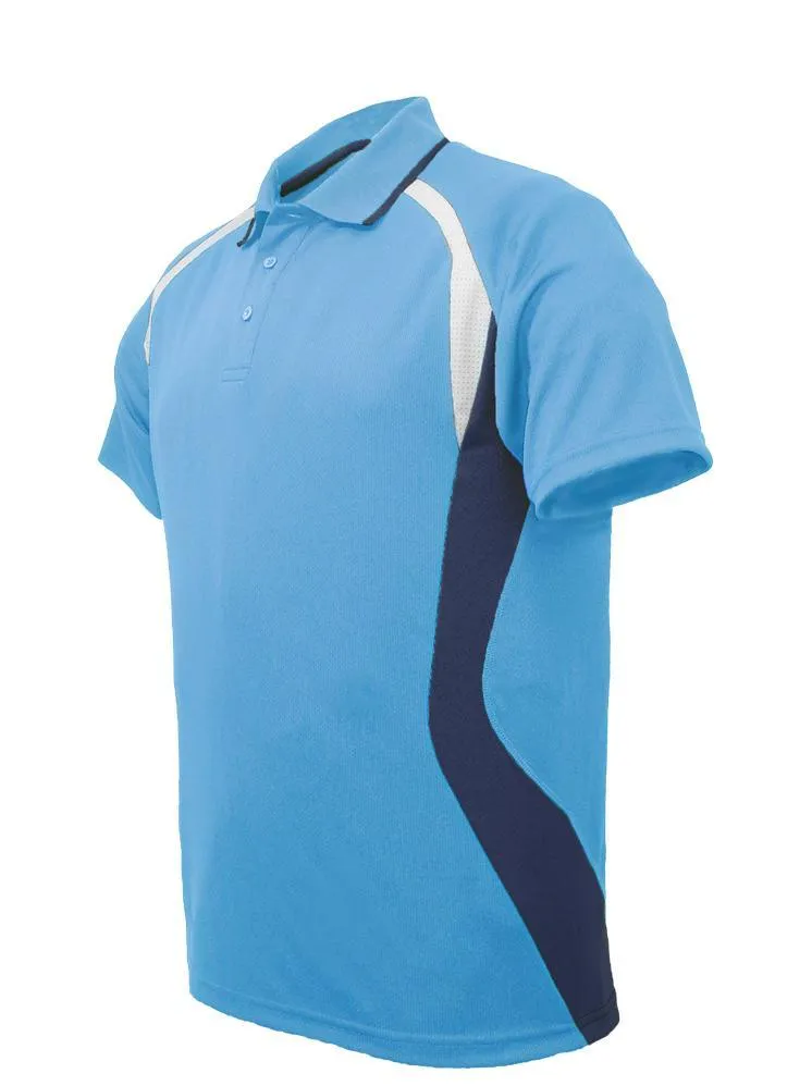 Golf Sports Panel Polo Shirt - Sky/Navy/White