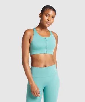 Gymshark Zip Up Training Sports Bra - Light Green