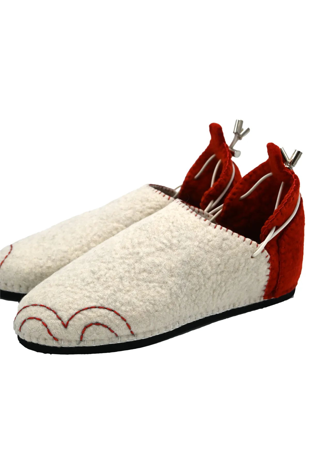 Handmade Wool Shoes White & Red