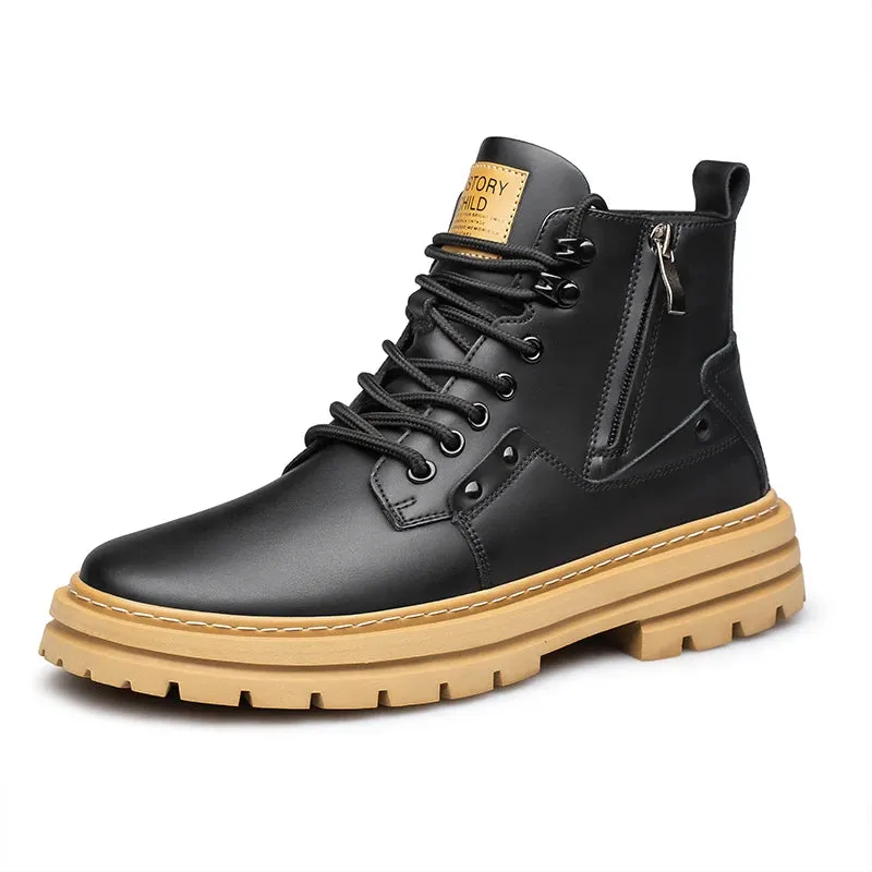 Hnzxzm Designer Brand Men's Elevated Shoes Personalized Genuine Leather Boots Men's Outdoor Work Wear Boots Winter High Top Shoes