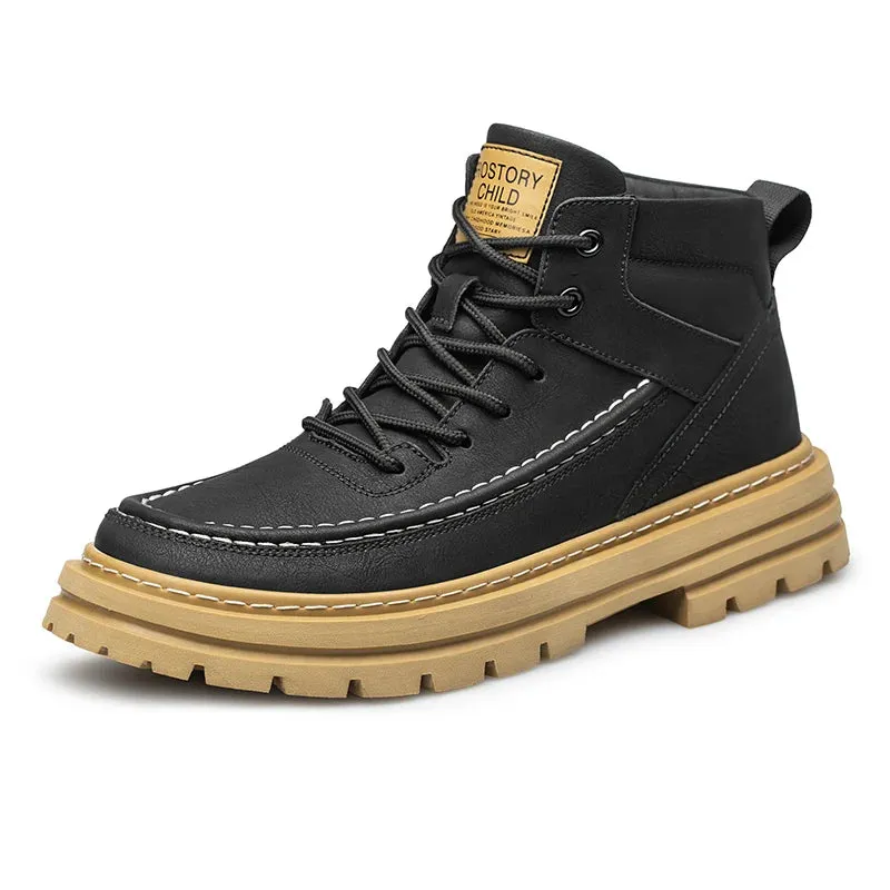 Hnzxzm Designer Brand Men's Elevated Shoes Personalized Genuine Leather Boots Men's Outdoor Work Wear Boots Winter High Top Shoes