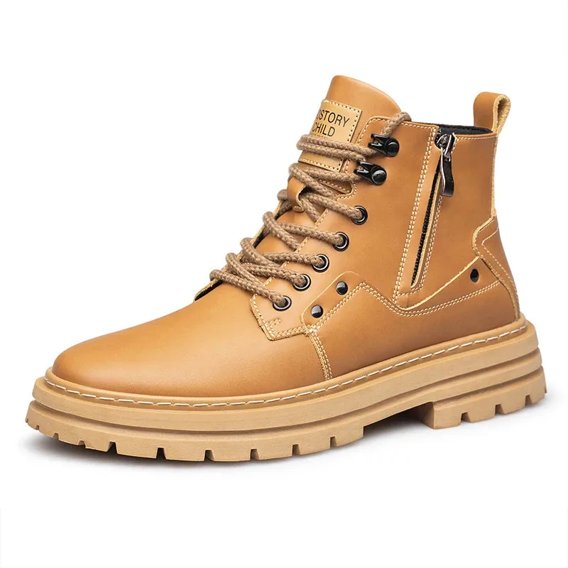 Hnzxzm Designer Brand Men's Elevated Shoes Personalized Genuine Leather Boots Men's Outdoor Work Wear Boots Winter High Top Shoes