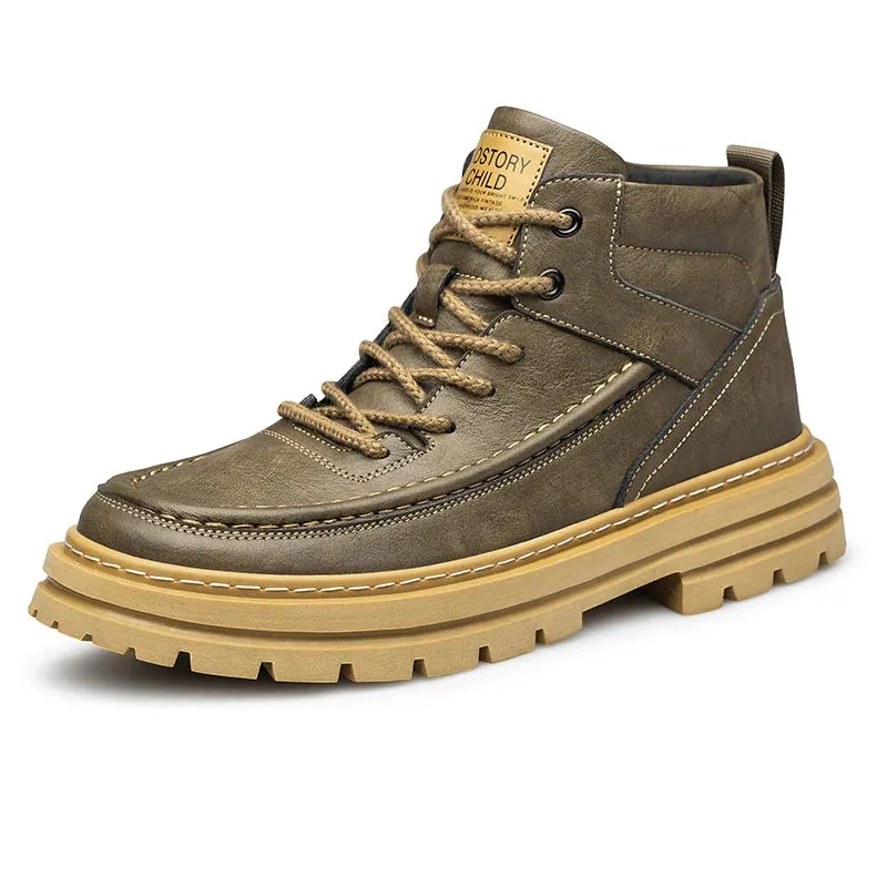 Hnzxzm Designer Brand Men's Elevated Shoes Personalized Genuine Leather Boots Men's Outdoor Work Wear Boots Winter High Top Shoes