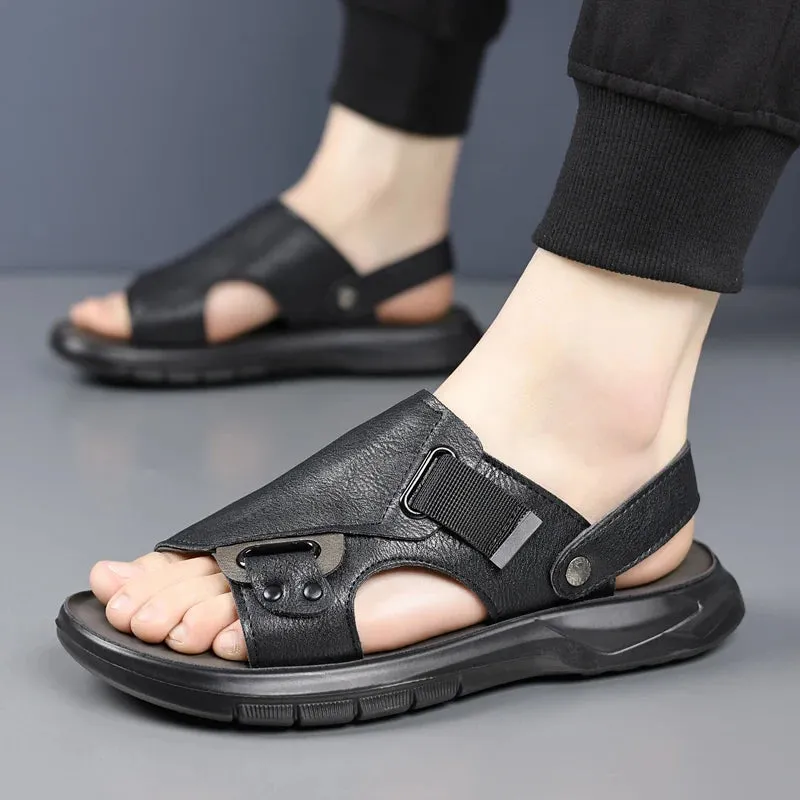 Hnzxzm Leather Men Sandals Outdoor Summer Men's Sandals Slippers Beach Casual Shoes Non-Slip Luxury Shoes Men