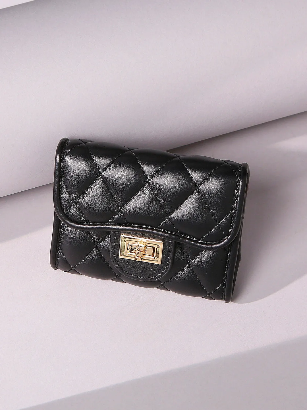 Inc.5 Women Black Textured Card Holder Wallet