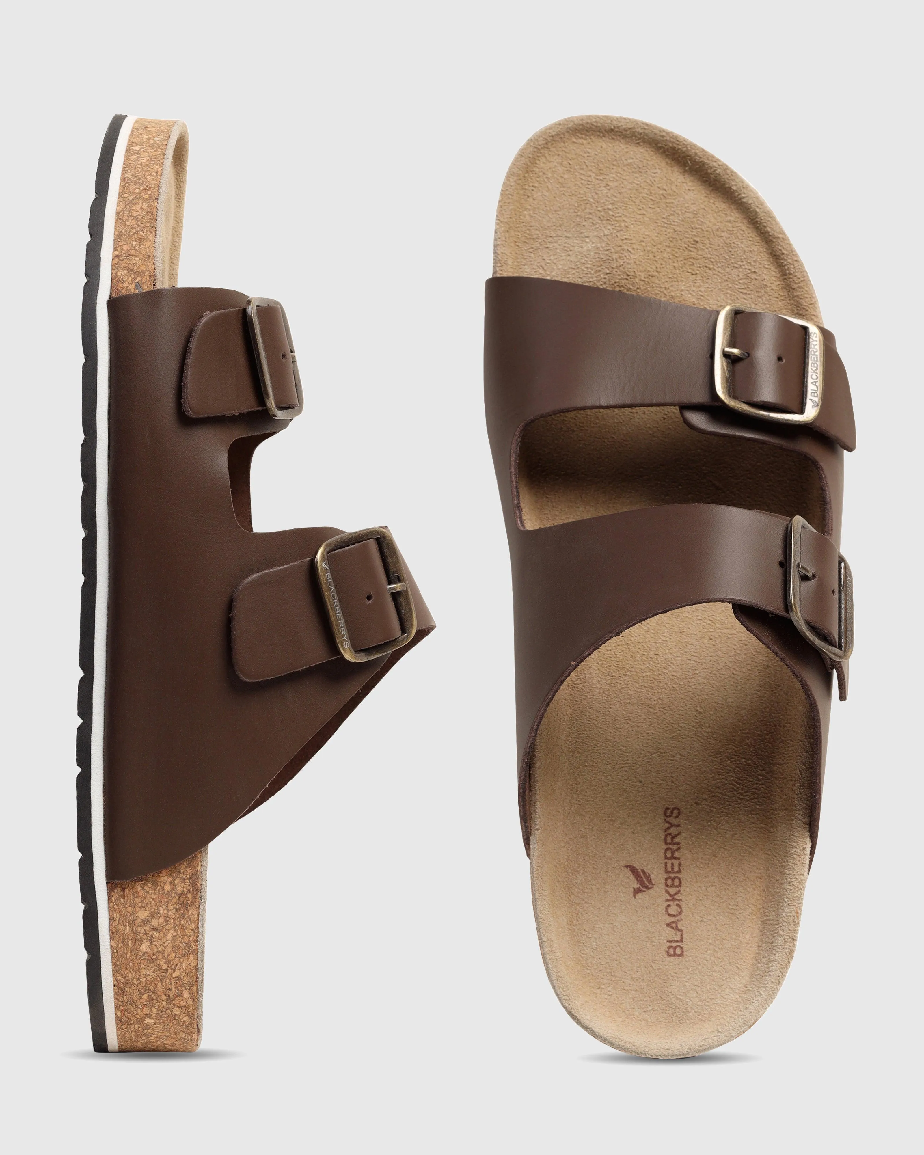 Leather Brown Solid Sandals - Shon