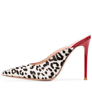 Leopard Pattern Pointed Toe Stiletto Heel Mules