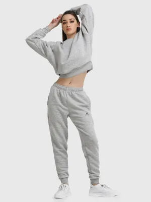 Long Sleeve Women Grey Fleece Crop Sweatshirt