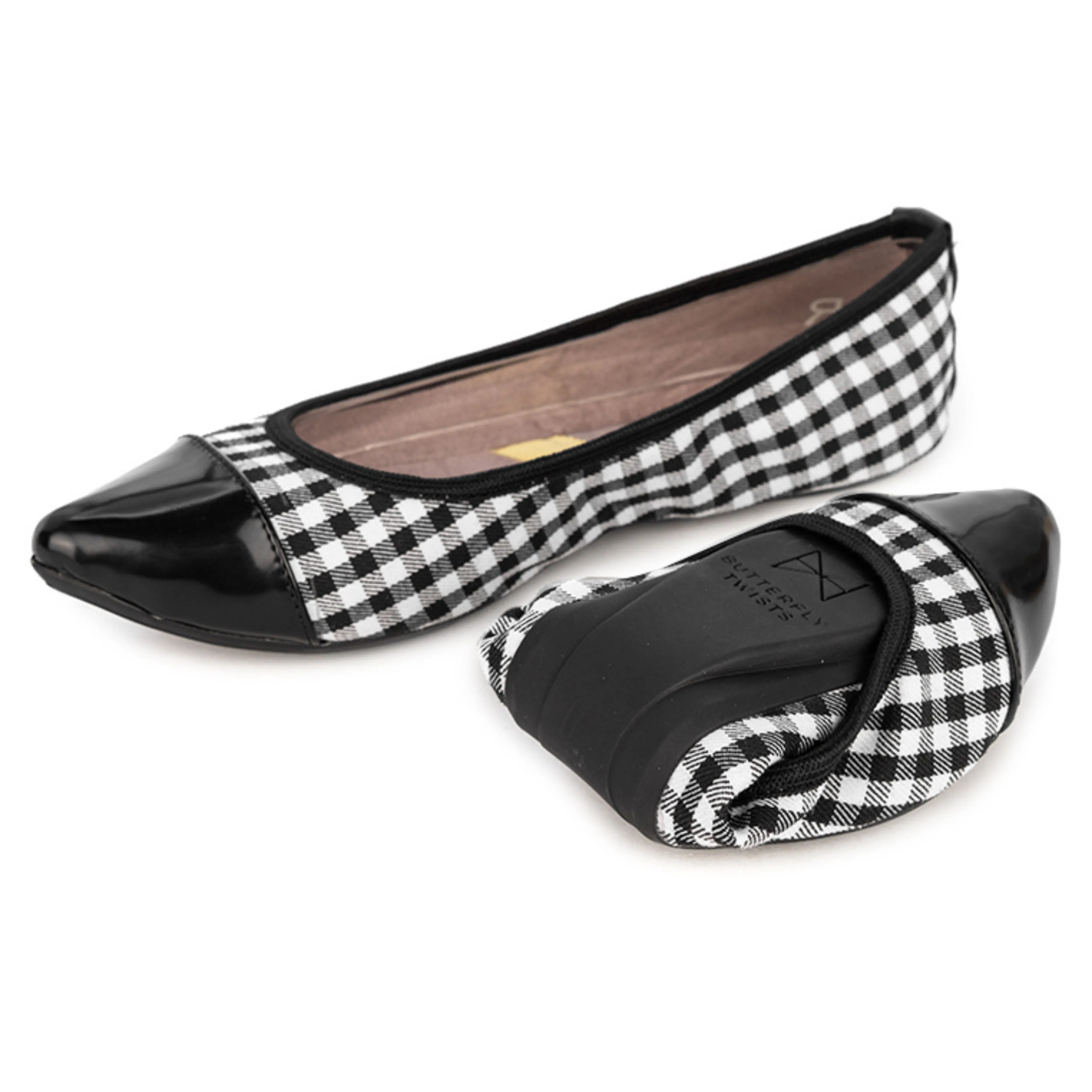 LOTTIE Ballet Flat Shoes - Black/White Check